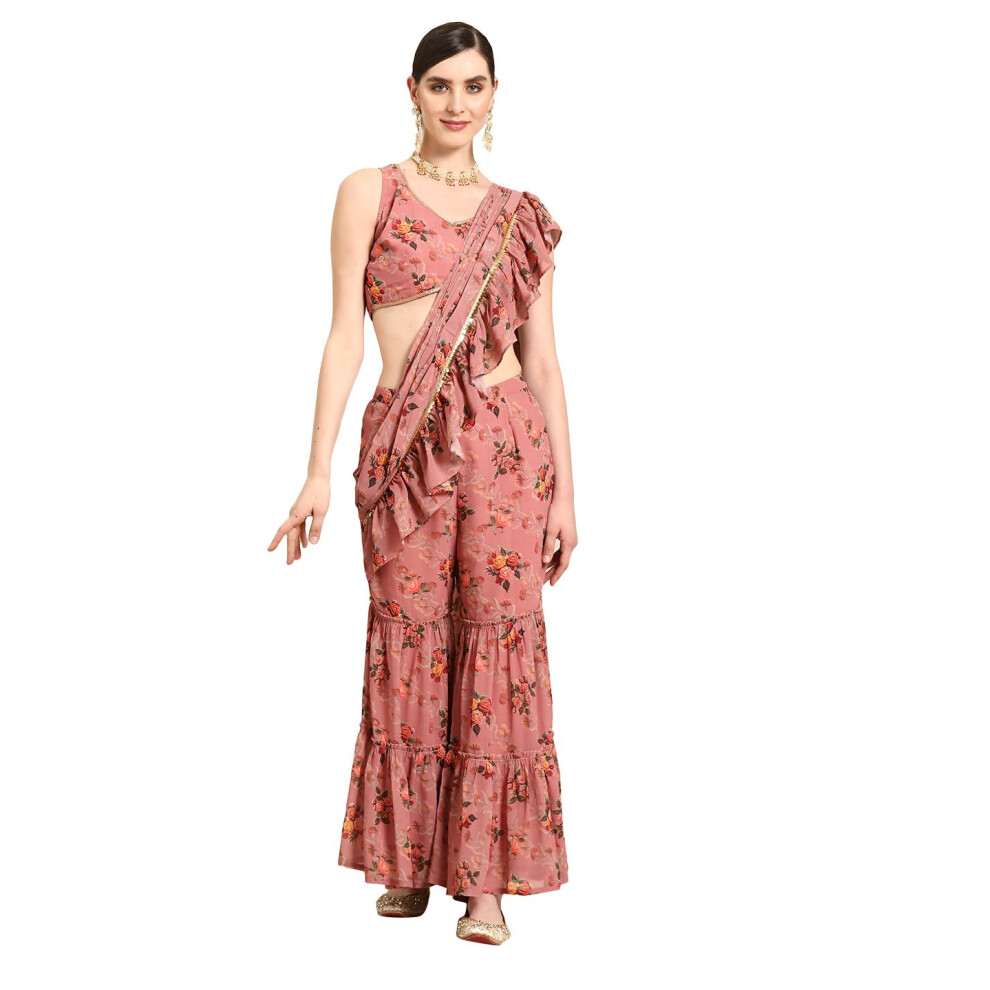 Sari en georgette Libas pour femme (34491_Rose)