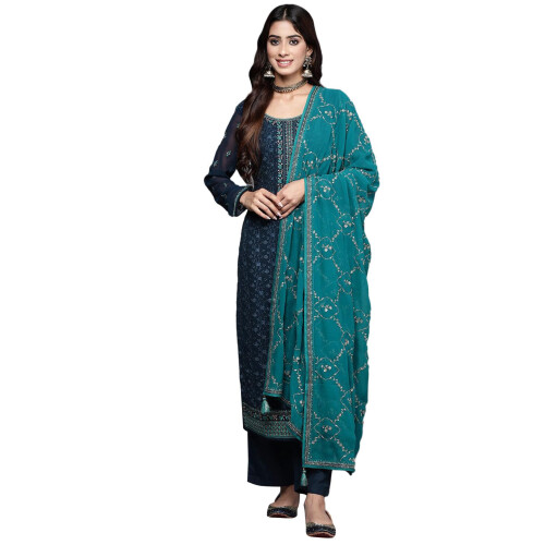 Set Kurta in Georgette da donna Libas (48088_Navy)