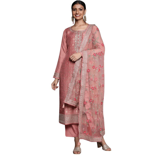Set Kurta in misto seta da donna Libas (33549O_Peach)