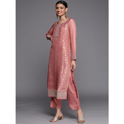 Set Kurta in misto seta da donna Libas (33549O_Peach) 1