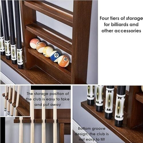 8-Queue Wall-Mounted Rack, Solid Pine Wood Queue Stand for Billiard Rooms and Clubs, Durable and Stylish Design 2