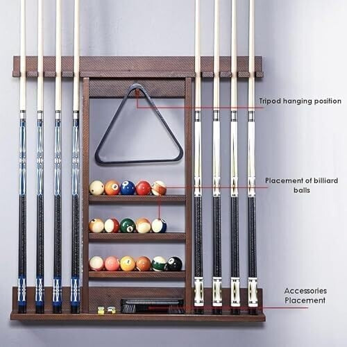 8-Queue Wall-Mounted Rack, Solid Pine Wood Queue Stand for Billiard Rooms and Clubs, Durable and Stylish Design 1
