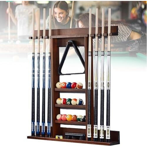 8-Queue Wall-Mounted Rack, Solid Pine Wood Queue Stand for Billiard Rooms and Clubs, Durable and Stylish Design