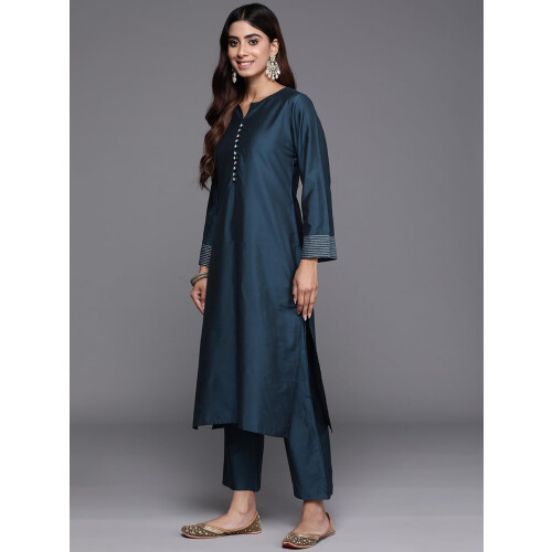 GoSriKi Kurta Recta De Mezcla De Algodón Para Mujer Con Pantalón Y