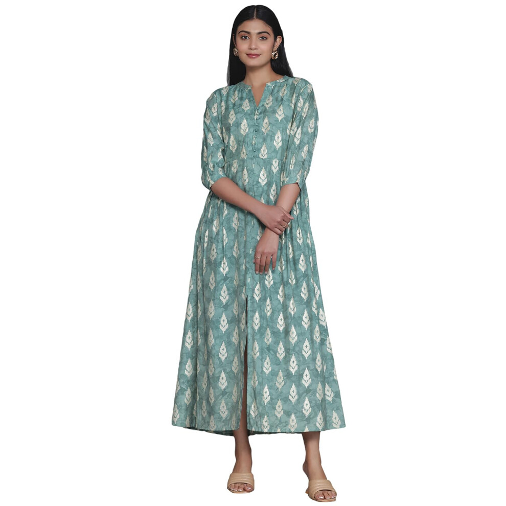 Libas Women'S Silk Fit And Flare Maxi Dress (26933_Green