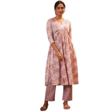 Libas Womens Printed Cotton A-Line Kurta With Trousers