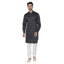 Manyavar Men'S Kurta (Ml11895A-306- Navy Blue_Xl)