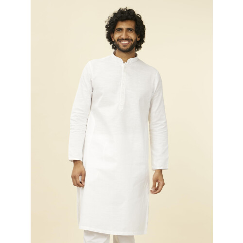 Manyavar Ανδρικό Σετ Πιτζάμα από βαμβακερό σχέδιο Kurta - (Λευκό μεγάλο) 1