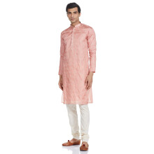 Manyavar geborduurd ontwerp knielange, lange, lange, lange, kurta en churidar set voor heren - (roze, groot)