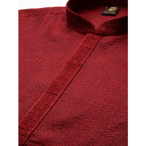 Pijama Kurta do Ruby Red Self Design de Manyavar Men (Maroon L) 2