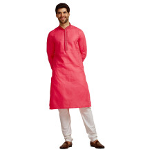 Manyavar Pink All Over Self Design Vollδrmeliges Kurta-Set aus Baumwolle | Traditionelles Kurta-Set fόr Mδnner (XL)