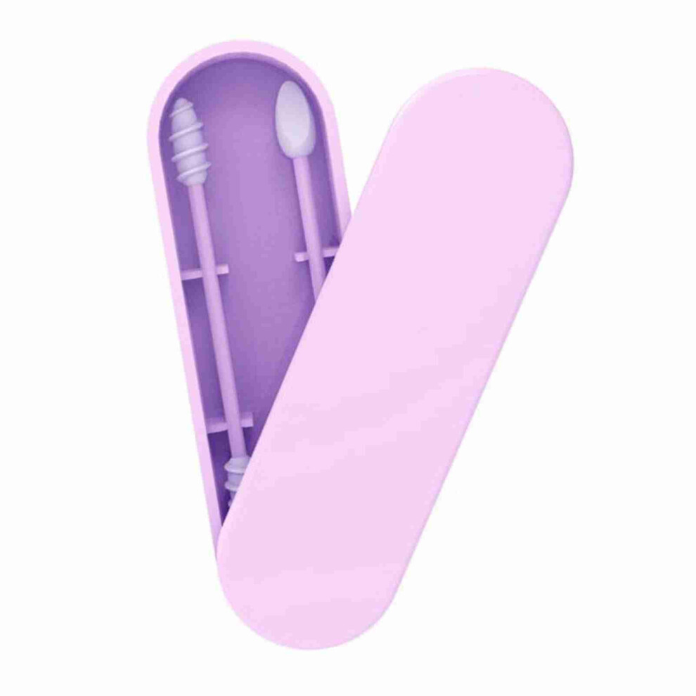 Purple Silicone Reusable Cotton Swab With Storage Box, 9.5Cm,