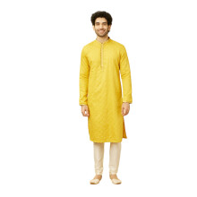 Manyavar heren mosterd katoen Kurta pyjamaset