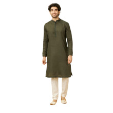 Manyavar Heren groene katoenen Kurta pyjamaset