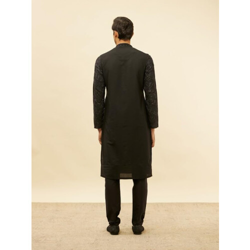 Manyavar Ανδρικό Σετ Πιτζάμες με Μαύρη Βισκόζη Self Design Kurta 2