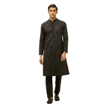 Manyavar Set pigiama Kurta da uomo in misto viscosa nera