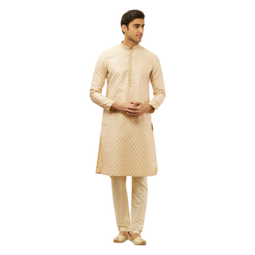 Mans Mans Beige Art Silk JACQUARD Σετ πιτζάμες Kurta