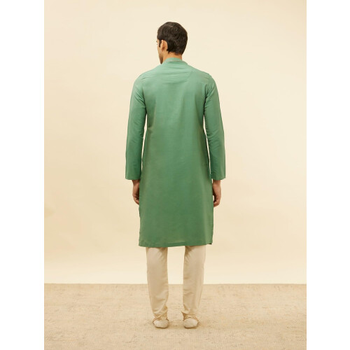Manyavar Men'S Green Blended Viscose Solid Kurta Pyjama Set (M) 2