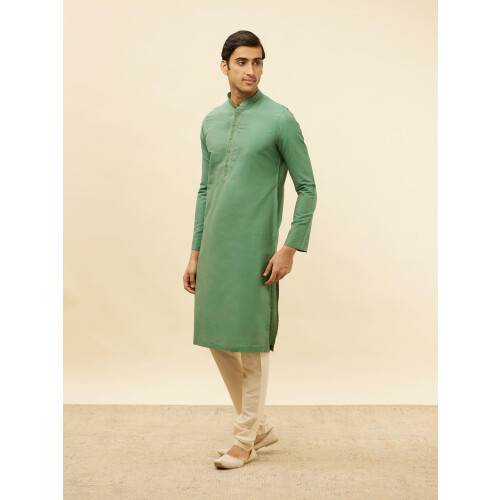 Manyavar Men'S Green Blended Viscose Solid Kurta Pyjama Set (M) 1