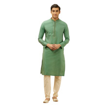 Manyavar Set pigiama Kurta in misto viscosa verde da uomo (M)
