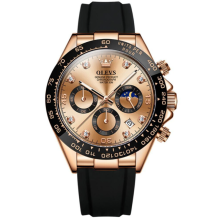 Olevs Luxus-Herrenuhr Quarz Braun, 30m wasserdicht, Leuchtzeiger, Datum, Edelstahlgehäuse, Silikonarmband, Sportuhr