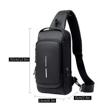 Umhängetasche 16x6x32 cm Schwarz USB, Diebstahlschutz