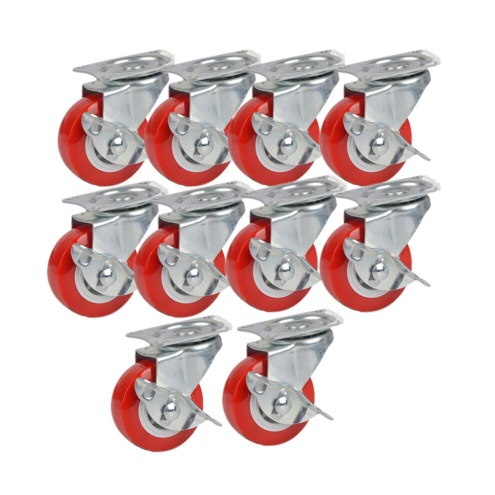 1.5 Inch Polyurethane Furniture Casters 10 Pack Quiet Swivel Wheels With Brakes For Table Carts Beds Workbenches Red 6276012422367