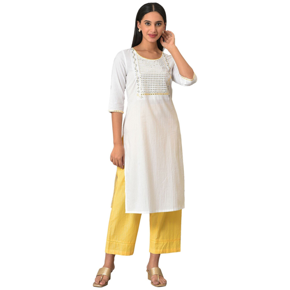 Bianco Zari Ricamato Festivo Kurta, Bianco, X-Large-image