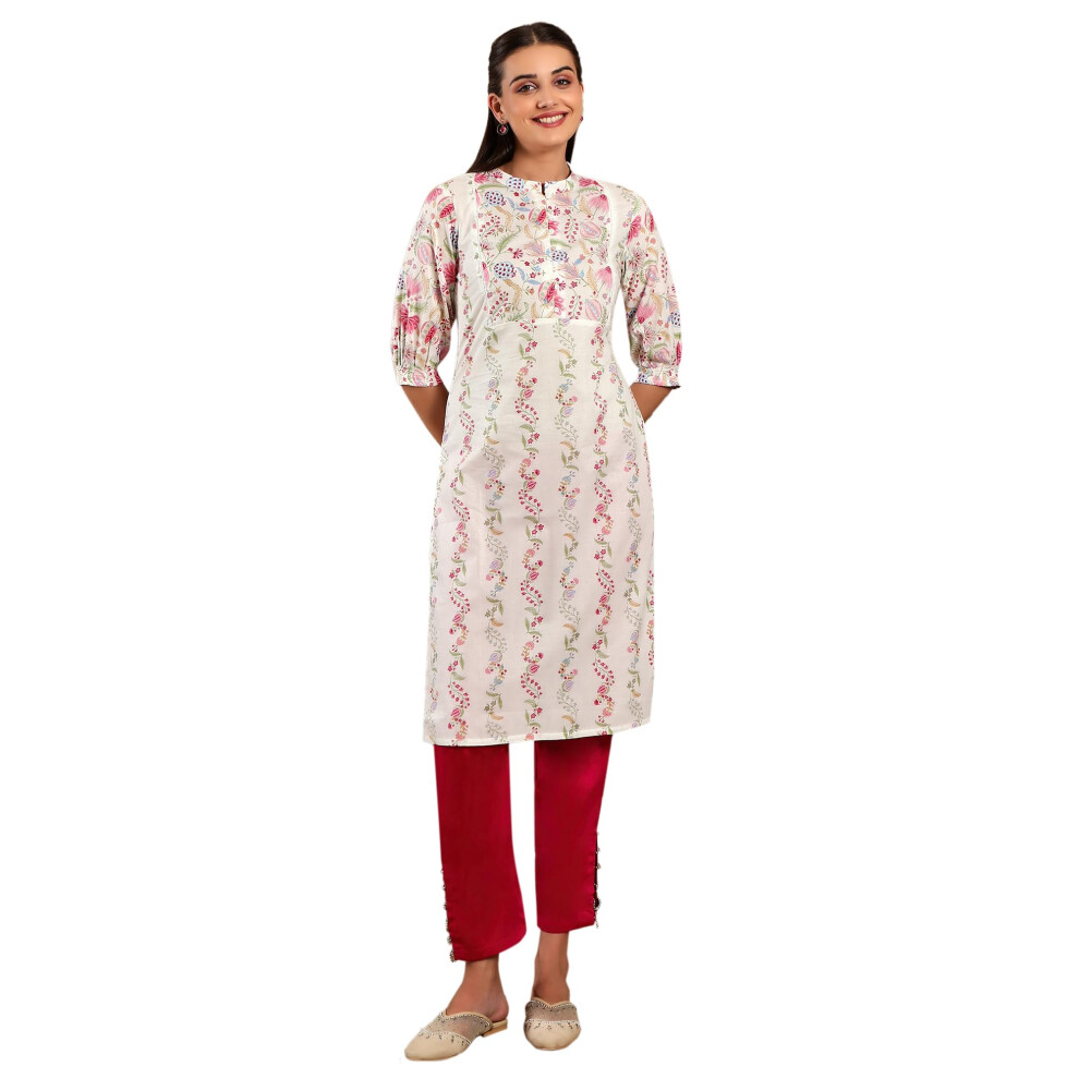 W For Woman Kurta Dritto In Cotone Da Donna, Bianco Sporco, 40-image