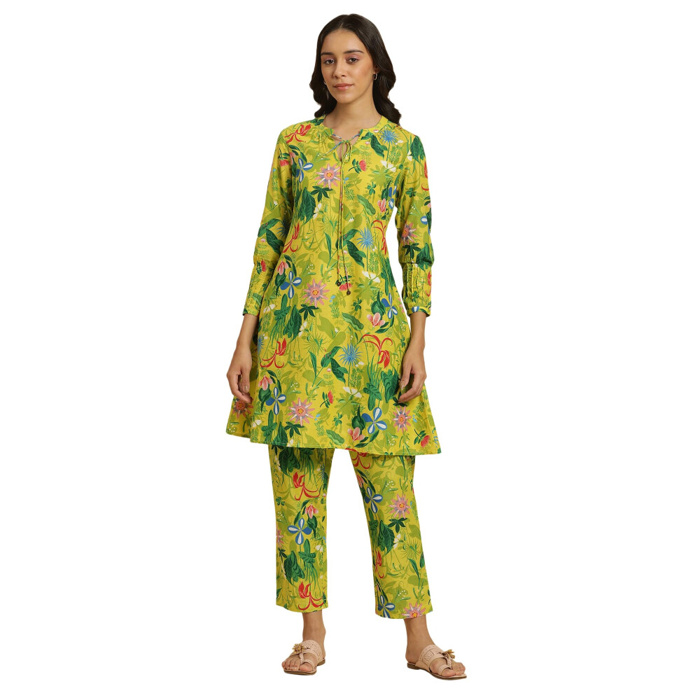 W For Woman Kurta Pantaloni Da Donna In Cotone Dritti, Verde, L-image