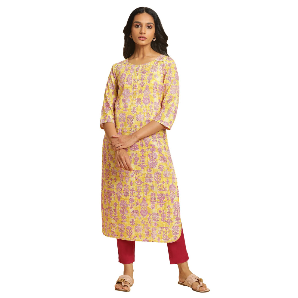 W For Woman Kurta Dritto In Cotone Da Donna, Giallo, 34-image