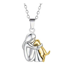 (necklace) Girl Hugging Dog Pendant Necklace/Earrings Handmade Friendship Symbol Jewelry Stylish Animal Accessory for Pet Lovers