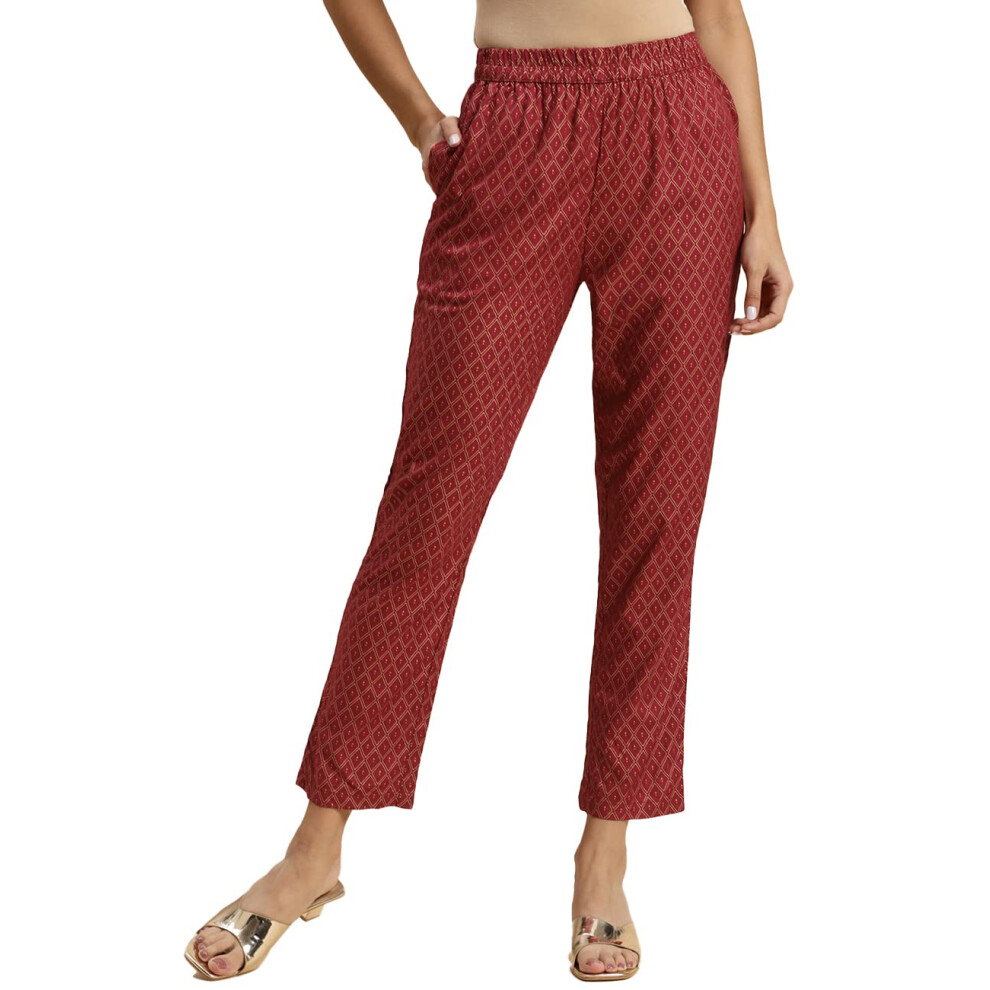 Pantalon droit Rangita pour femme en rayonne marron imprimι dorι, longueur cheville, taille S