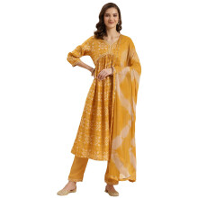 Rangita Yellow Rayon Printed Anarkali Kurta With Pant And Dupatta | Kurta Set For Women_2Xl