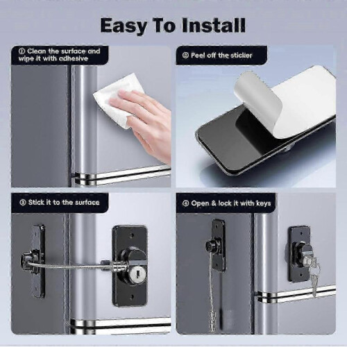 2 Pack Refrigerator Door Lock with Adhesive, No Tools Required, Child Proof 1