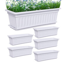 Planter Box for Outdoor Plants 6 x Built-in Drainage Holes Weatherproof Garden Container White for Balcony and Kitchen