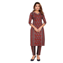 Rangita Maroon Rayon Embroidered Straight Calf Length Kurta With Pant | Kurta Set For Women_M