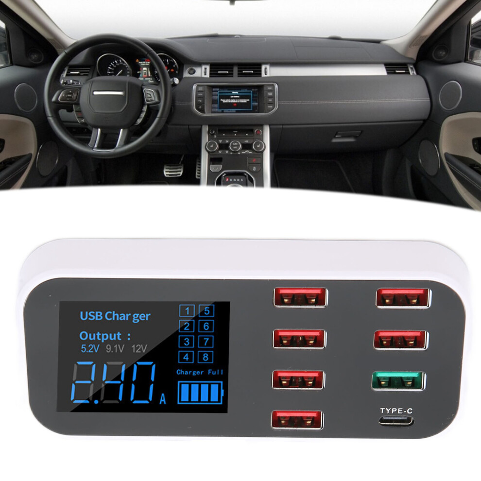 8-Port 40W Usb Car Display Charger With Qc3.0 & Type C Pd Support 5061340443907