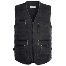 (XXL, black) Outdoor Men's Vest Middle-aged and Elderly Multi-pocket V Collar Horse Jacket Fishing Mountaineering Travel Thin Section Vest Plus Size