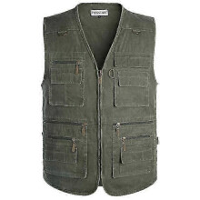 (XL,dark green)Outdoor Men's Vest Middle-aged and Elderly Multi-pocket V Collar Horse Jacket Fishing Mountaineering Travel Thin Section Vest Plus Size