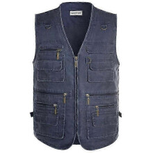 (XXXL, blue) Outdoor Men's Vest Middle-aged and Elderly Multi-pocket V Collar Horse Jacket Fishing Mountaineering Travel Thin Section Vest Plus Size