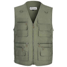 (XXXXL,green)Outdoor Men's Vest Middle-aged and Elderly Multi-pocket V Collar Horse Jacket Fishing Mountaineering Travel Thin Section Vest Plus Size