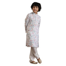 Manyavar Blended Cotton Digital Print Kurta Pyjama Set För Barn (8-10 År)