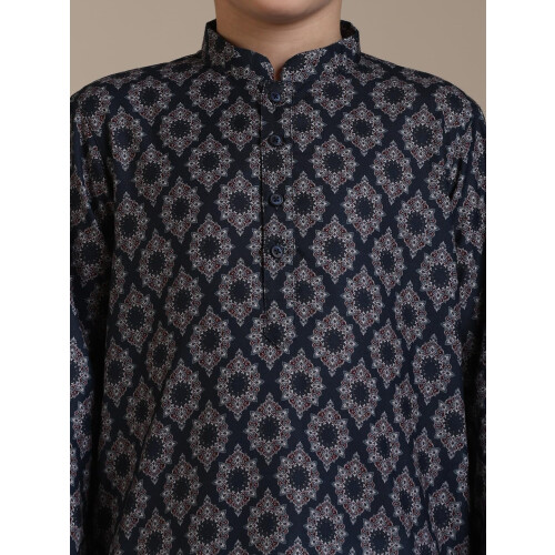 Manyavar Set Kurta Pyjama in Cotone Misto Digitale per Bambini (10-12 Anni) 2