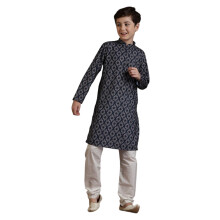 Manyavar Set Kurta Pyjama in Cotone Misto Digitale per Bambini (10-12 Anni)