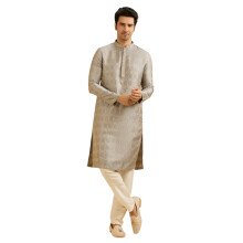Manyavar Herren Brokat Selbstdesign Kurta Set (Grün, XXL)