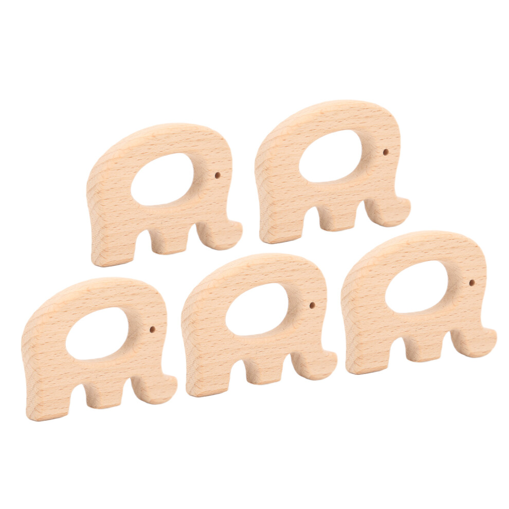 5Pcs Beech Wooden Baby Teether Toys Durable Safe Non Toxic Elephant
