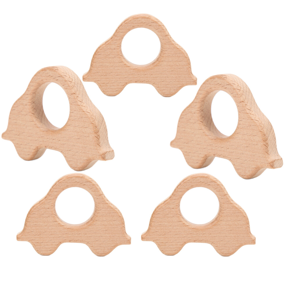 Set of 5 Wooden Teether Toys Natural Beech Impact-Resistant Safe Non Toxic Car