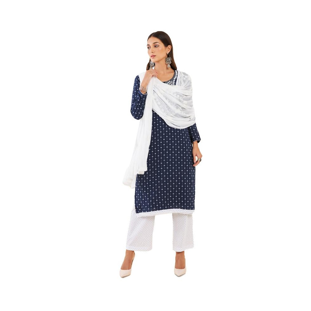 Robe Soch bleu marine en rayonne non cousue pour femme, avec broderie et imprimι gιomιtrique