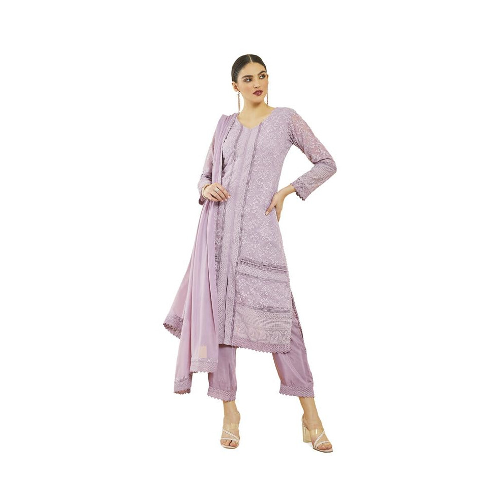 Soch Womens Purple Georgette Embroidered V-Neck Suit Set With Dupatta-image-OPC-PJKHSF5-NEW
